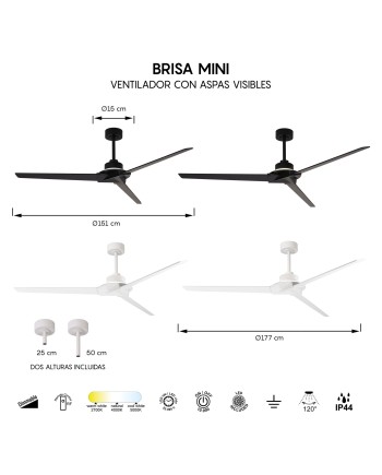 BRISA MINI * Ventilador IP44 BLANCO LED 20W-2700K-5000K
